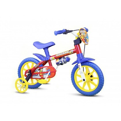 Bicicleta Infantil Aro 12 Nathor Fireman Vermelha Amarela e Azul