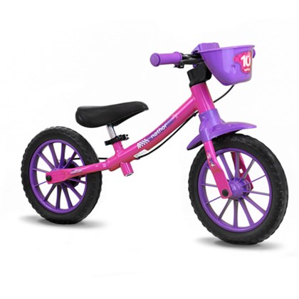 Bicicleta Infantil Equilíbrio Aro 12 Nathor Balance Rosa e Roxa