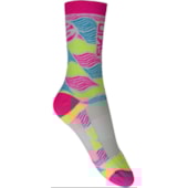 Meia Ciclismo Cano Alto Skin Sport Ondas Branca e Rosa Meia Ciclismo Cano Alto Skin Sport Ondas Branca e Rosa