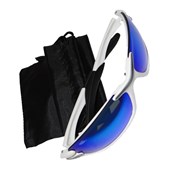 Óculos Ciclismo Branco com Lente Azul Espelhada e Transparente